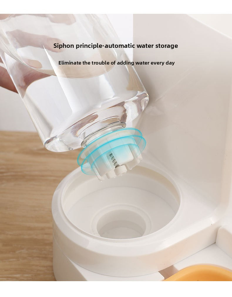 Anti-Tip Cat/Dog Feeder with Large Capacity Automatic Waterer, Ceramic/Stainless Steel Bowls