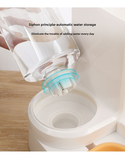 Anti-Tip Cat/Dog Feeder with Large Capacity Automatic Waterer, Ceramic/Stainless Steel Bowls