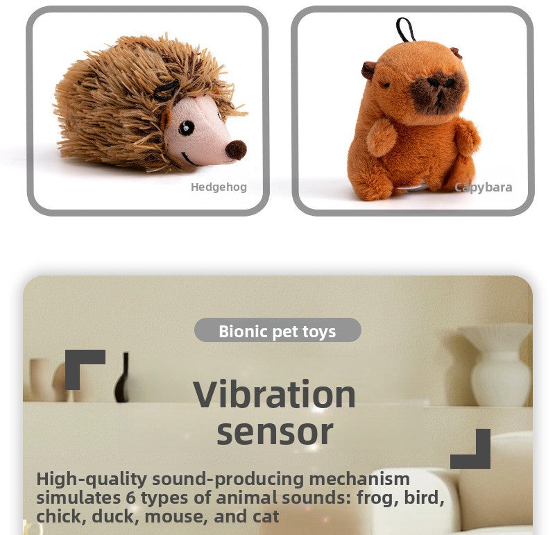 Interactive Cat Toy with Touch Sensitive Sound Plush Bird Hedgehog Capybara Teaser Stick for Teeth Grinding Self Play and Boredom Relief