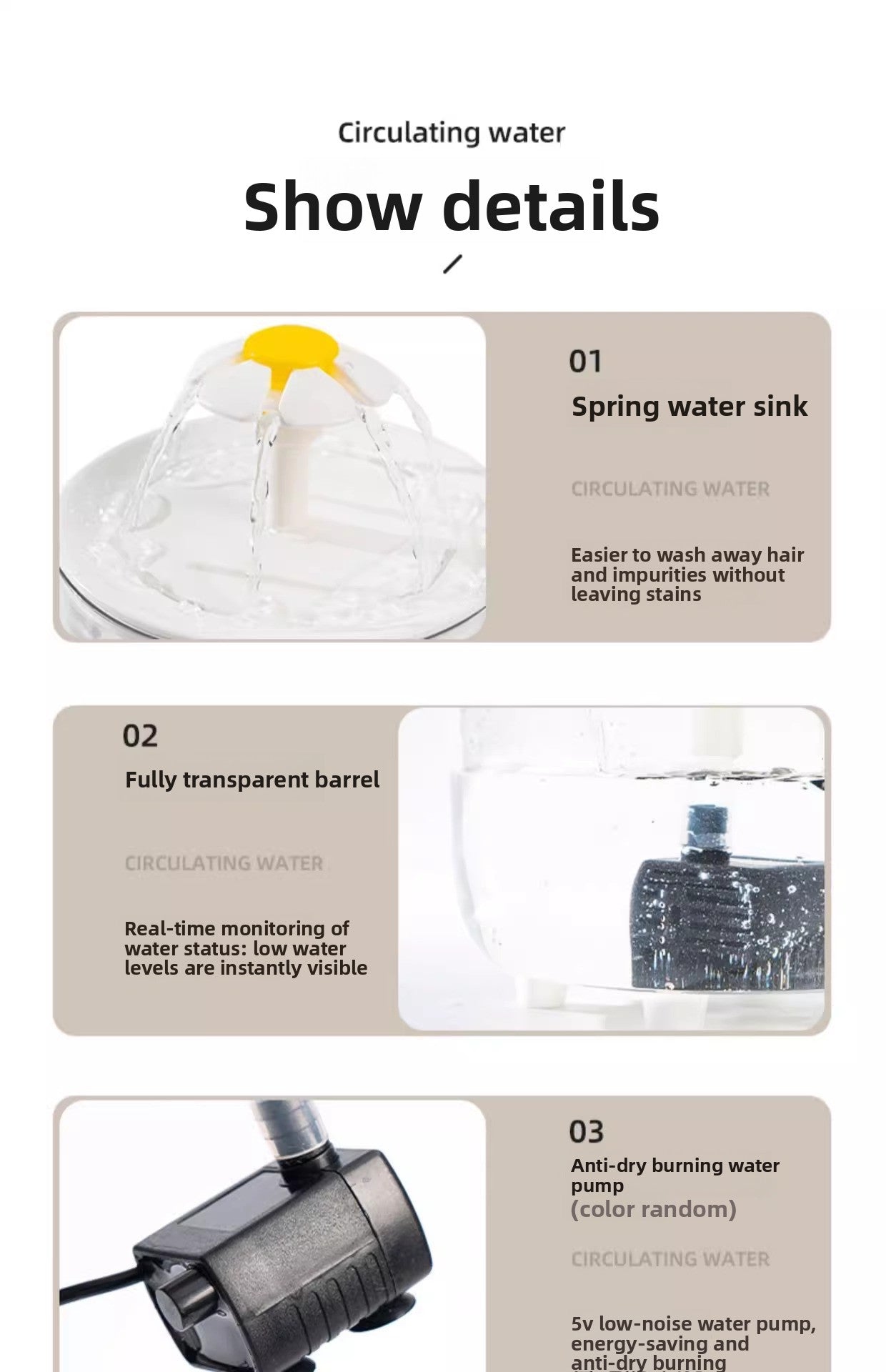 Silent Automatic Cat Water Dispenser Large Capacity Pet Fountain Anti Black Chin Bowl