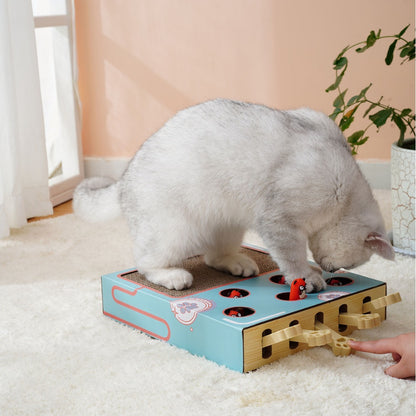 Multi Functional Cat Scratching Board with Teaser Toy Interactive Whack a Mole Game Corrugated Paper for Cats