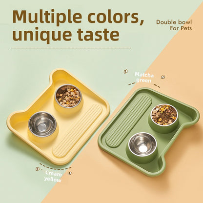 Stainless Steel New Cat Dog Double Bowl Large Diameter Leak Proof Pet Feeder