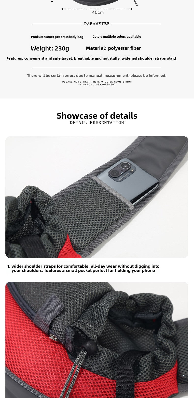 Crossbody Cat Bag Breathable Mesh Pet Shoulder Portable Outings