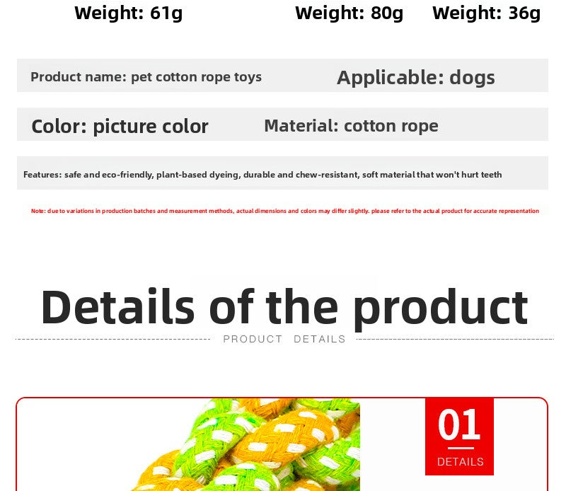 Cotton Rope Dog Toy Set Durable Chew Pet Training Combination