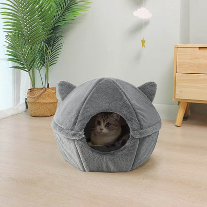 Detachable Foldable Cave Cat Bed Featuring Double Zipper Soft Fur Pad