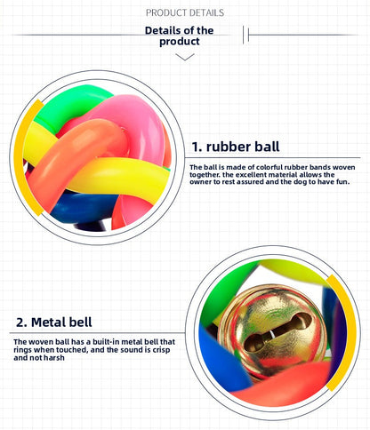 Interactive Dog Training Woven Bell Rubber Chew Ball with Colorful Design