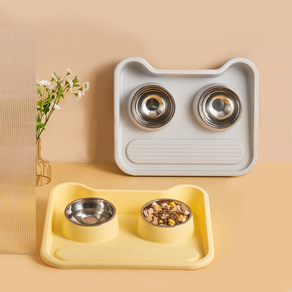 Stainless Steel New Cat Dog Double Bowl Large Diameter Leak Proof Pet Feeder