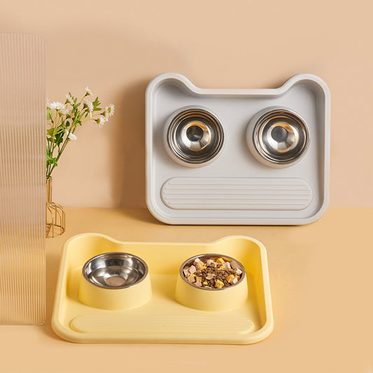 Stainless Steel New Cat Dog Double Bowl Large Diameter Leak Proof Pet Feeder