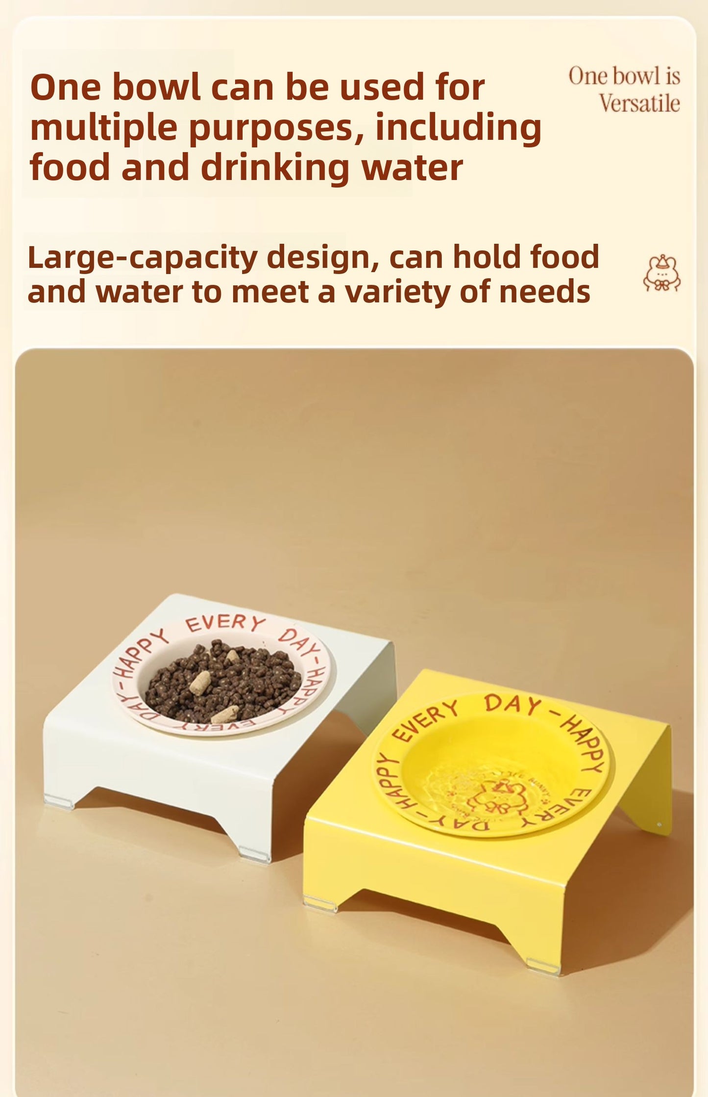 Ceramic Elevated Cat and Dog Food Bowl with Anti-Spill Design