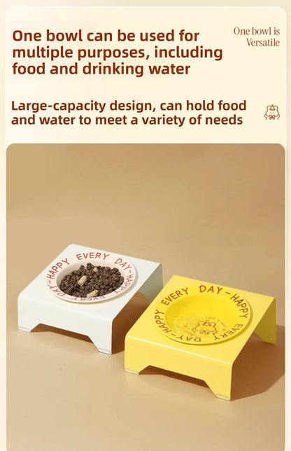 Ceramic Elevated Cat and Dog Food Bowl with Anti-Spill Design