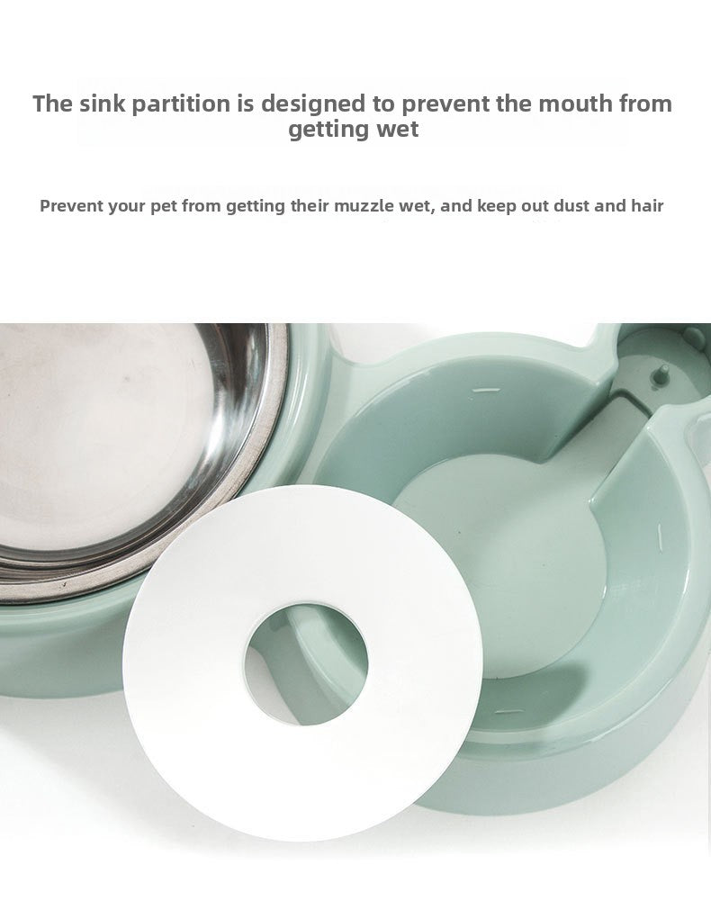 Automatic Feeder and Waterer Combo with Cat Ear Design Stainless Steel Double Bowl for Cats and Dogs Pet Food and Water Station Durable Easy Clean Pet Supplies