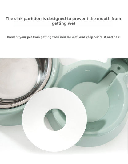 Automatic Feeder and Waterer Combo with Cat Ear Design Stainless Steel Double Bowl for Cats and Dogs Pet Food and Water Station Durable Easy Clean Pet Supplies