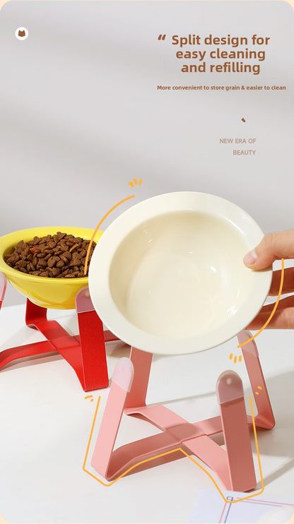 Premium Ceramic Cat Food Bowl Flying Saucer Shape Ergonomic Neck Support Dish for Healthy Eating Anti Choke and Digestive Aid Pet Supplies