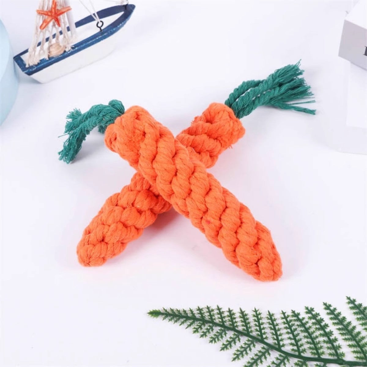 Dog Toy Carrot Knot Design Interactive BiteProof Teeth Cleaning for Small Pets