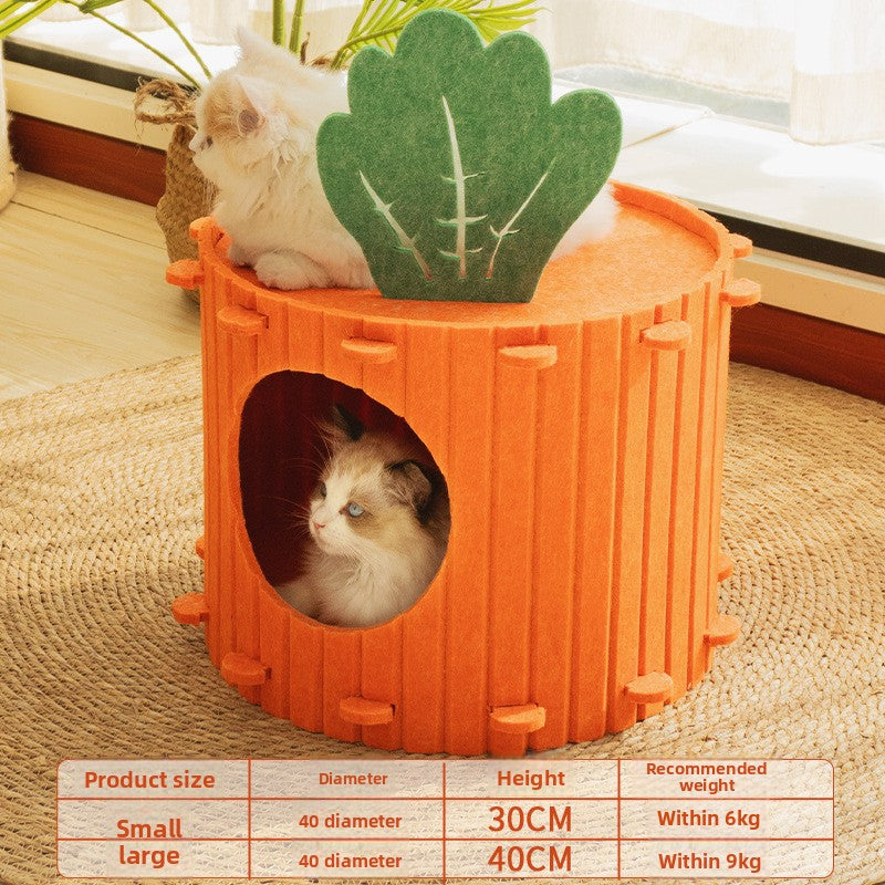 WinterWarm WearProof Felt Cat House Enclosed Bed with Scratching Board