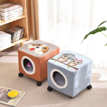 Solid Wood Cat Nest Stool Storage for People and Cats Sharing Cat Supplies Little Kitten House House Four Seasons Warm Cat and Dog Tent