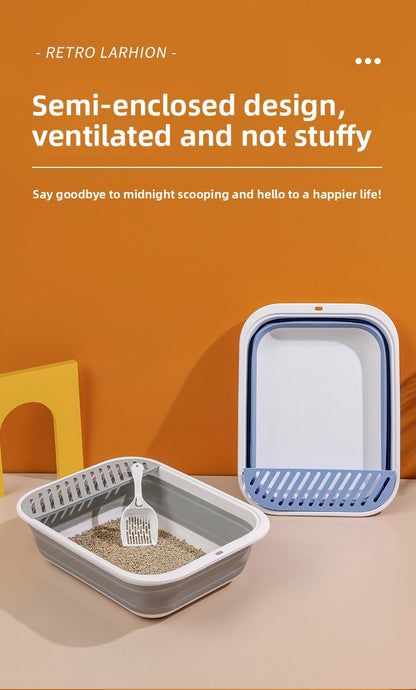 New Foldable Semi-Enclosed Cat Litter Box with Litter Scoop Large Cat Litter Box Cat Toilet