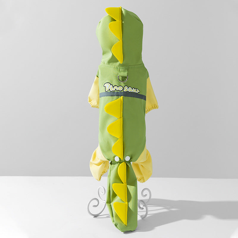 3D Dinosaur Tail Dog Raincoat Waterproof Reflective Pet Rain Poncho for Medium Large Breeds Like Golden Retriever Hooded Rain Gear