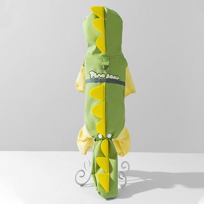 3D Dinosaur Tail Dog Raincoat Waterproof Reflective Pet Rain Poncho for Medium Large Breeds Like Golden Retriever Hooded Rain Gear