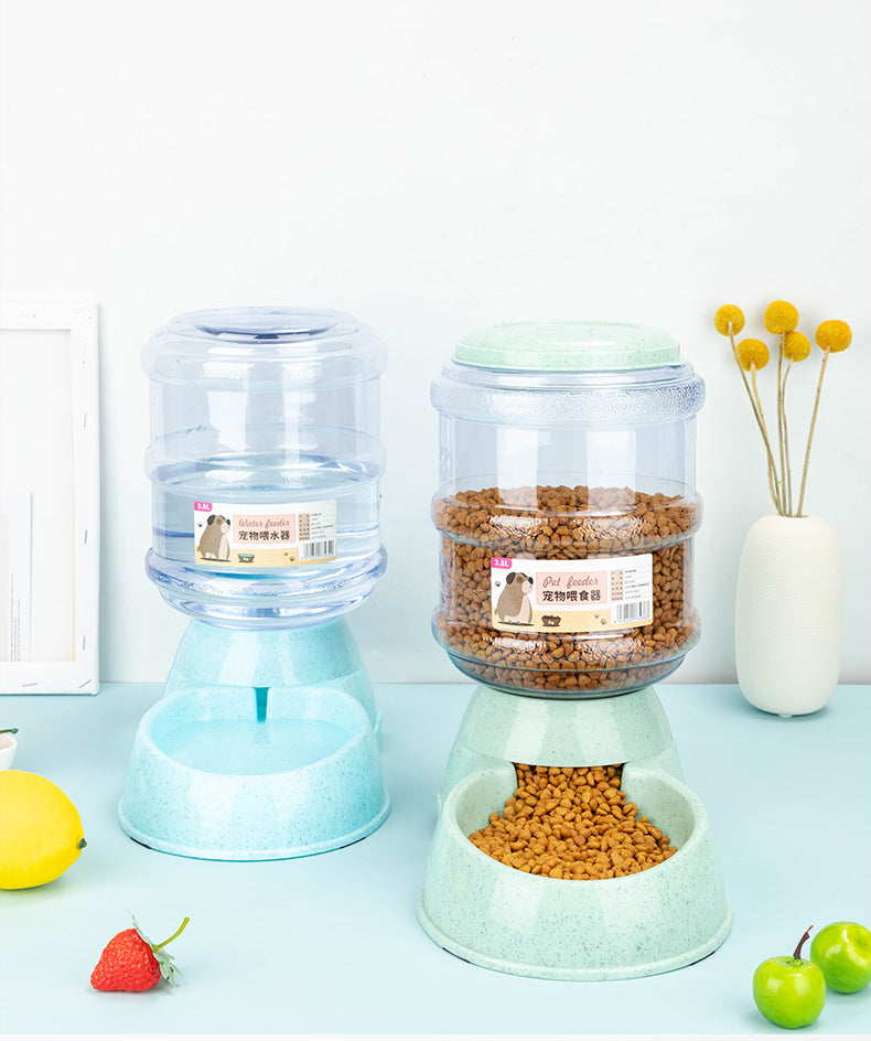 Large Capacity 3.8L Automatic Pet Feeder Dog Waterer Bowl Wheat Straw Eco Friendly Pet Supplies