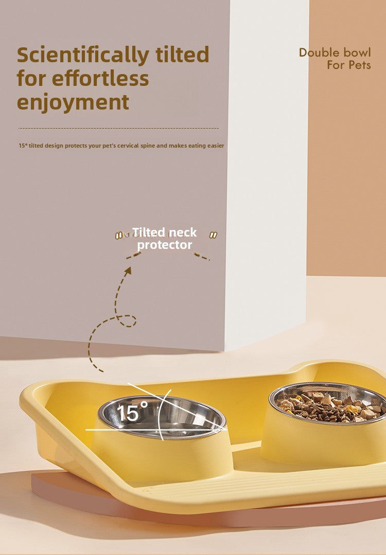 Stainless Steel New Cat Dog Double Bowl Large Diameter Leak Proof Pet Feeder