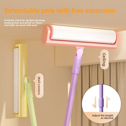 Extra Long Handle Lint Roller for Pet Hair and Dust Sticky Roller Brush with 6 Replaceable Adhesive Sheets Multi Surface Floor Sweeper Magic Hair Remover