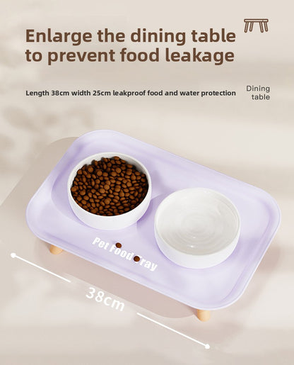 Premium Ceramic Double Pet Bowl Set with Cervical Support Raised Feeder Anti Splash and Tip Proof Design for Cat and Dog Dinner Plates