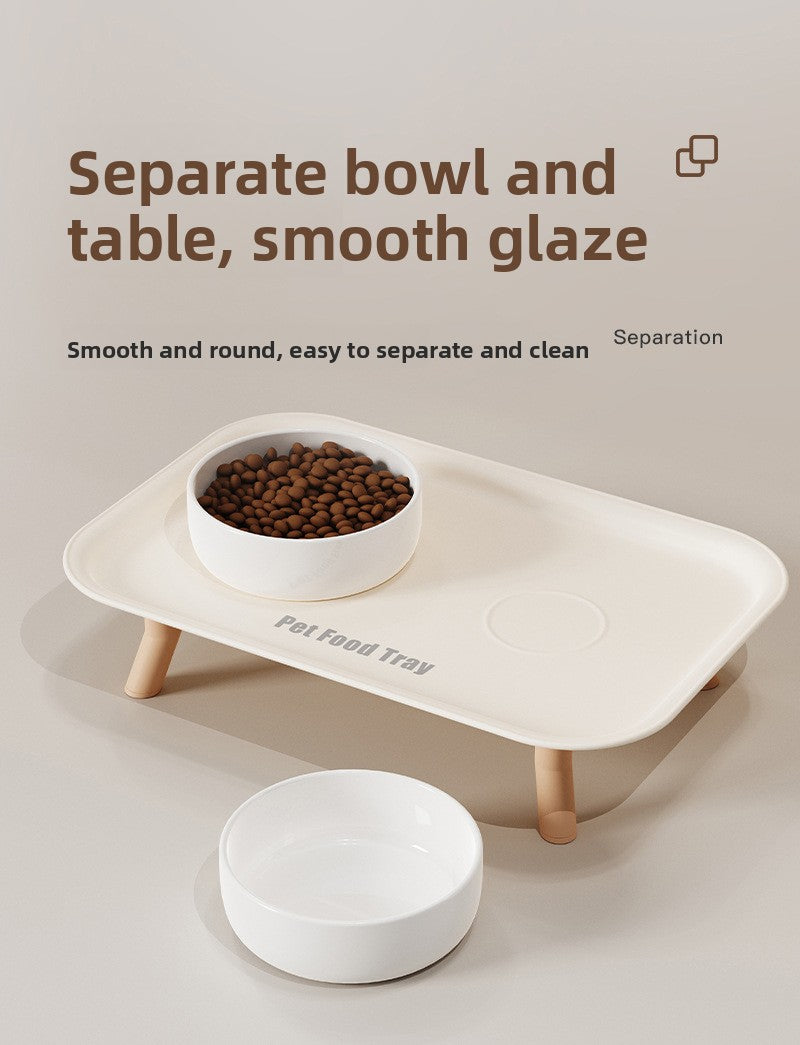 Premium Ceramic Double Pet Bowl Set with Cervical Support Raised Feeder Anti Splash and Tip Proof Design for Cat and Dog Dinner Plates