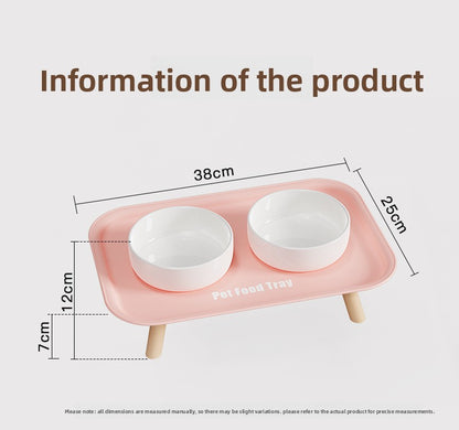 Premium Ceramic Double Pet Bowl Set with Cervical Support Raised Feeder Anti Splash and Tip Proof Design for Cat and Dog Dinner Plates