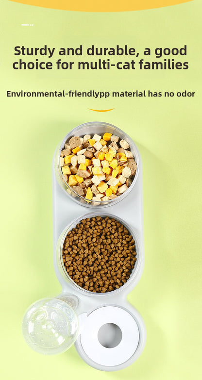 Double Bowl Automatic Cat Feeder and Dog Water Dispenser Adjustable Elevated Pet Bowl Set for Mealtime Comfort and Convenience