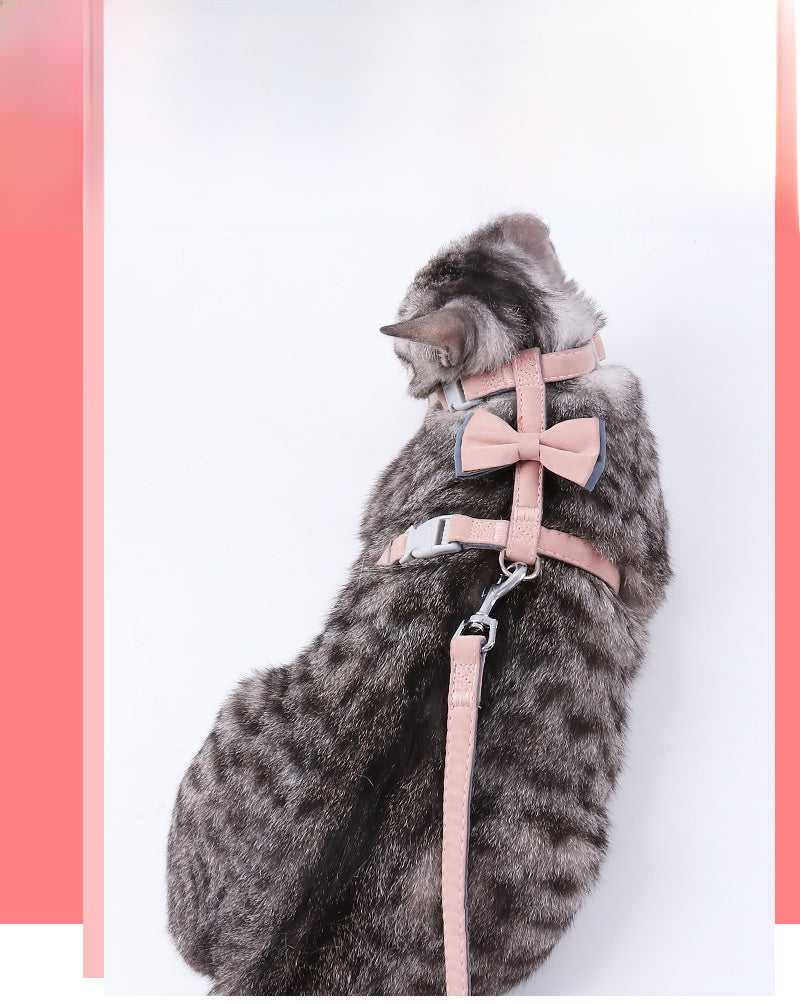 Soft Cotton I-Shaped Cat Leash with Butterfly Knot Anti-Escape
