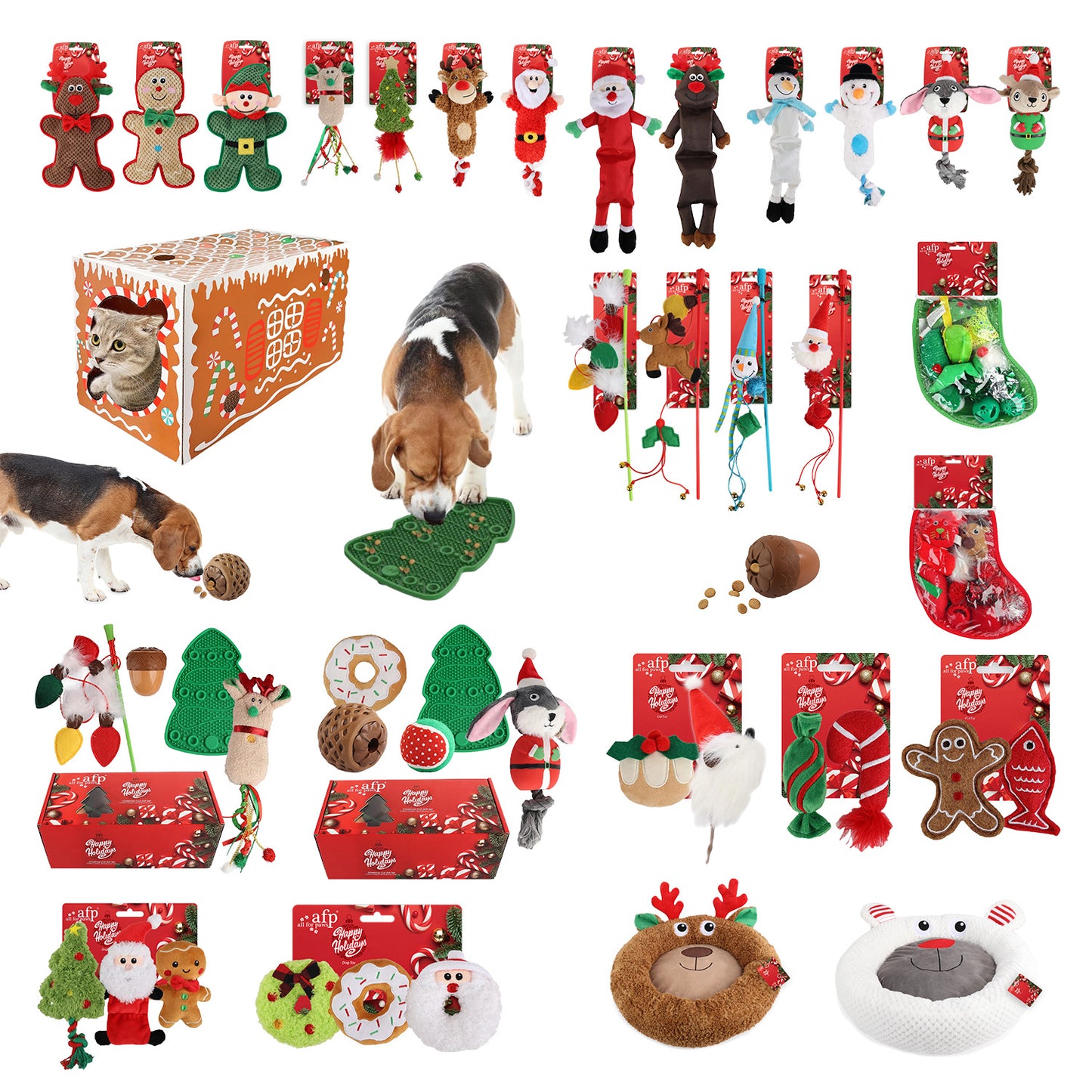 Multiple Christmas Pet Toys Pinecone Treat Dispenser Dog Chew Toy Teaser Wand Pet Bed Set