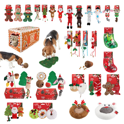Multiple Christmas Pet Toys Pinecone Treat Dispenser Dog Chew Toy Teaser Wand Pet Bed Set