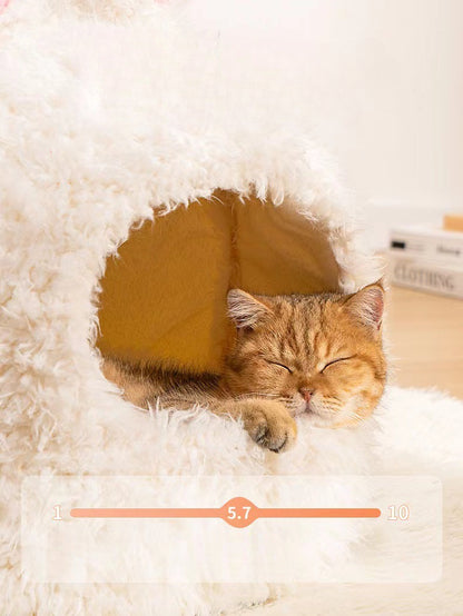 Pet Cat Nest Enclosed Sleeping Nest Dog Nest Winter Warm Mongolian Yurt Plush Animal Style Cute Adorable Pet Fleece Nest