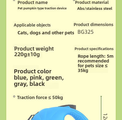 Pumpkin 5M Auto Retractable Explosion Proof Dog Leash for Small Medium Dog Walking