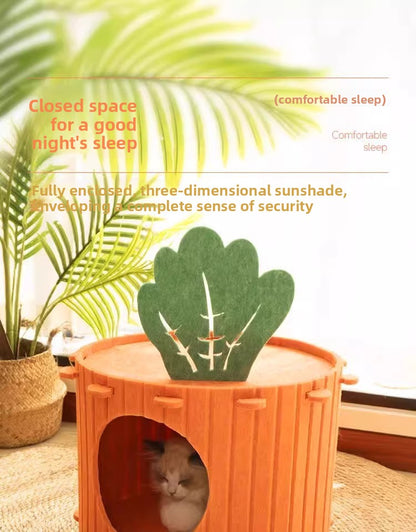 WinterWarm WearProof Felt Cat House Enclosed Bed with Scratching Board