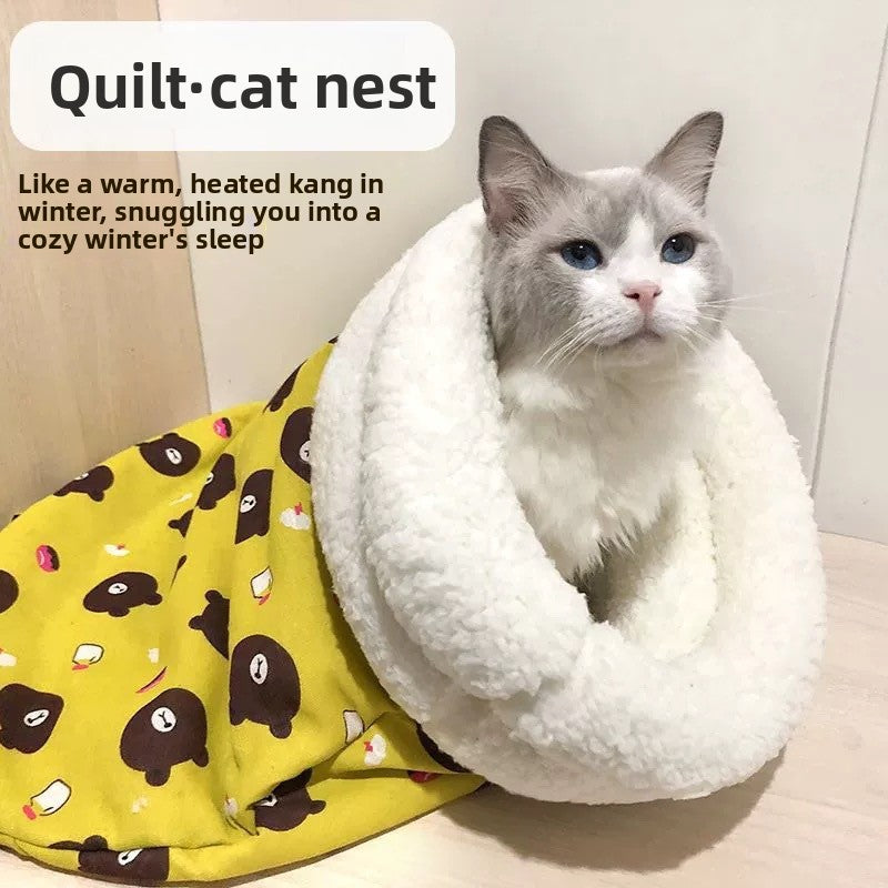 Washable Lamb Wool Pet Bed Semi Enclosed Warm Winter House for Cats and Dogs Detachable Cozy Nest