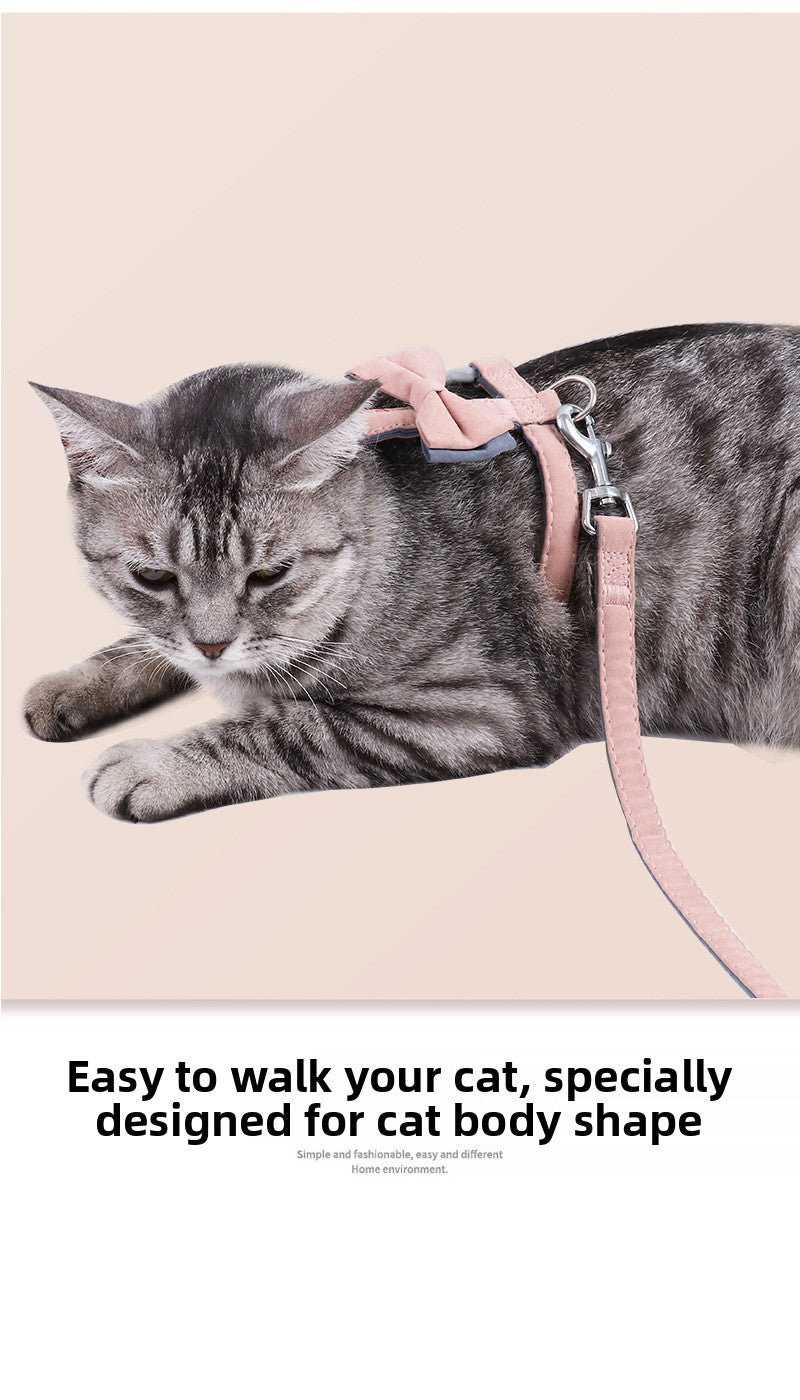 Soft Cotton I-Shaped Cat Leash with Butterfly Knot Anti-Escape