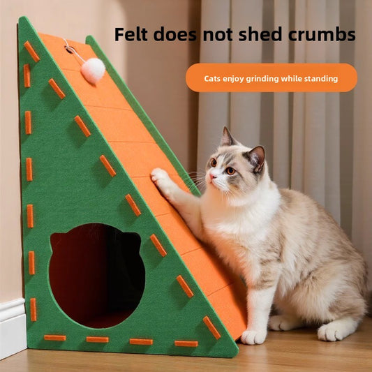 All Season Triangular Felt Cat House Wall Mounted Scratching Board Integrated Non Shedding Villa