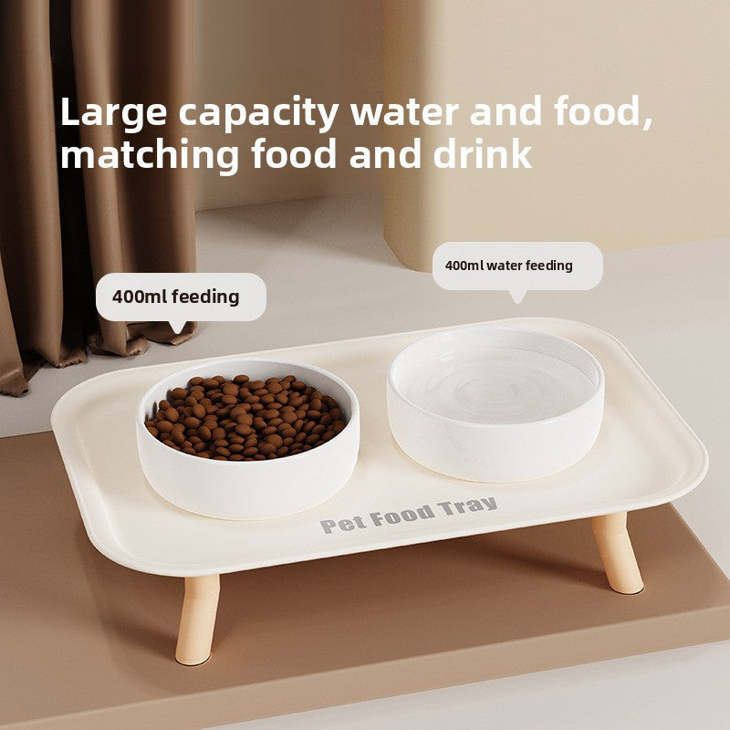Premium Ceramic Double Pet Bowl Set with Cervical Support Raised Feeder Anti Splash and Tip Proof Design for Cat and Dog Dinner Plates