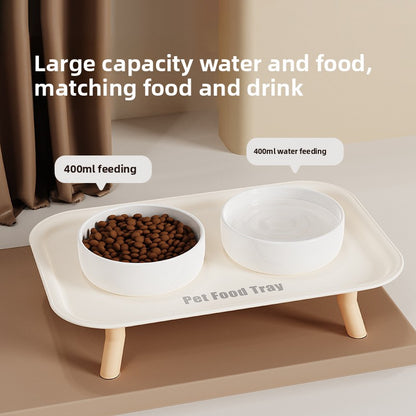 Premium Ceramic Double Pet Bowl Set with Cervical Support Raised Feeder Anti Splash and Tip Proof Design for Cat and Dog Dinner Plates