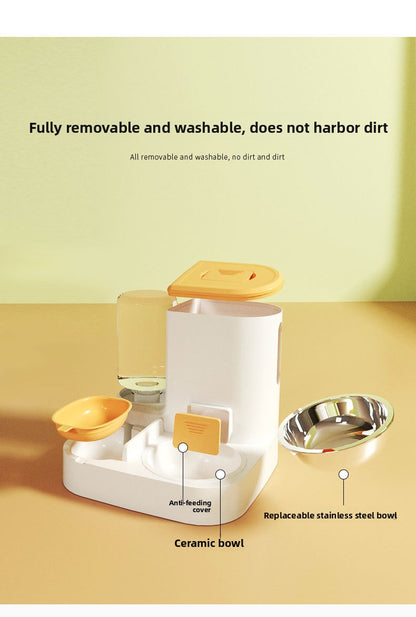 Anti-Tip Cat/Dog Feeder with Large Capacity Automatic Waterer, Ceramic/Stainless Steel Bowls