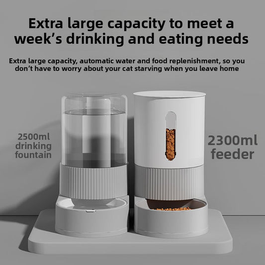 Automatic Cat and Dog Feeder and Water Dispenser Combo with Double Bowls, Neck Protection, Anti-Clumping, Large Capacity Pet Food Utensils