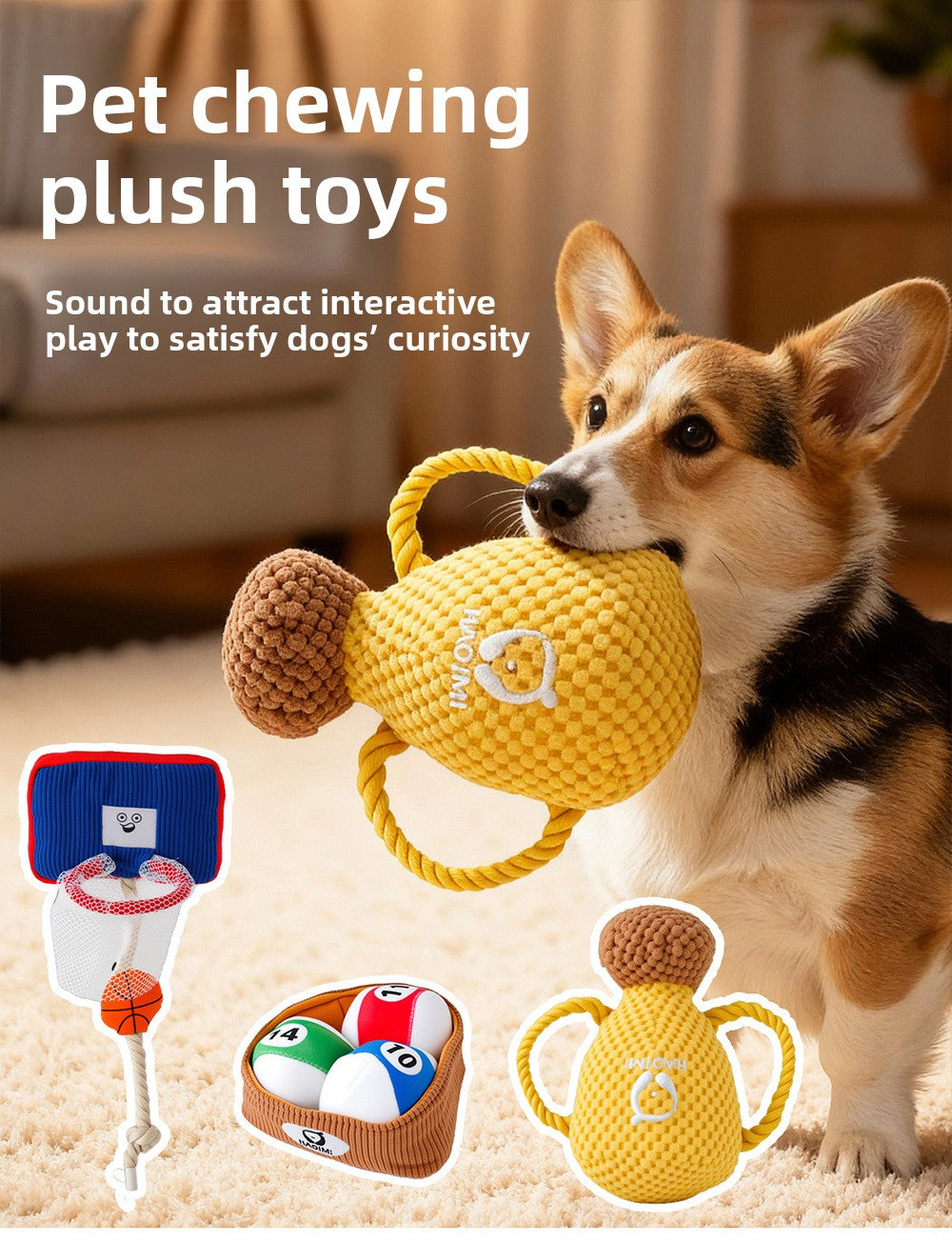 Durable Cotton Rope Dog Chew Toy with Squeaker Sound Interactive Plush Puppy Toys for Boredom Relief and Dental Health Pet Supplies