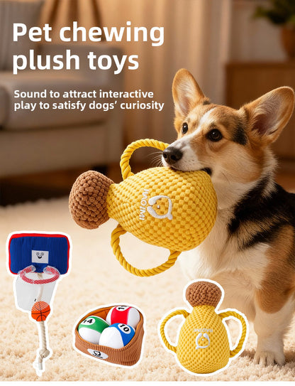 Durable Cotton Rope Dog Chew Toy with Squeaker Sound Interactive Plush Puppy Toys for Boredom Relief and Dental Health Pet Supplies