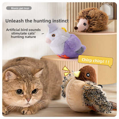 Interactive Cat Toy with Touch Sensitive Sound Plush Bird Hedgehog Capybara Teaser Stick for Teeth Grinding Self Play and Boredom Relief