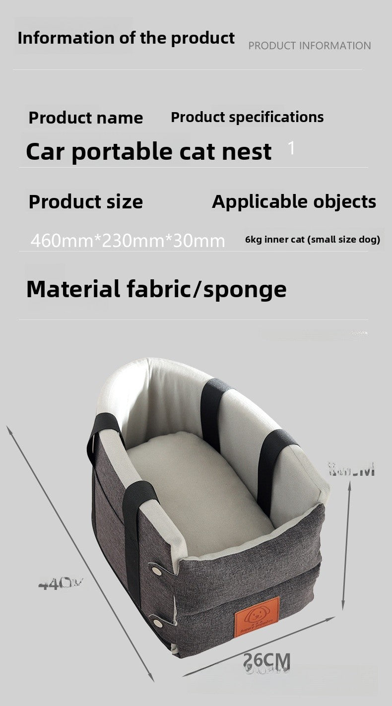 Premium Cat Car Seat Cushion Pet Bed Washable Detachable Safety Travel Carrier for Small Dogs and Cats