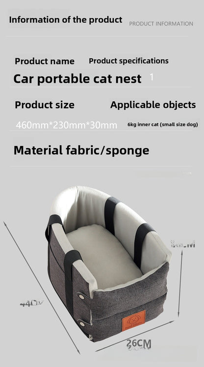 Premium Cat Car Seat Cushion Pet Bed Washable Detachable Safety Travel Carrier for Small Dogs and Cats