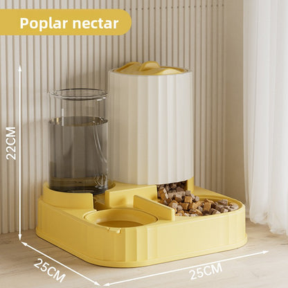 Cat Water Fountain Combined with Automatic Pet Feeder and Flowing Drinking Water Bowl