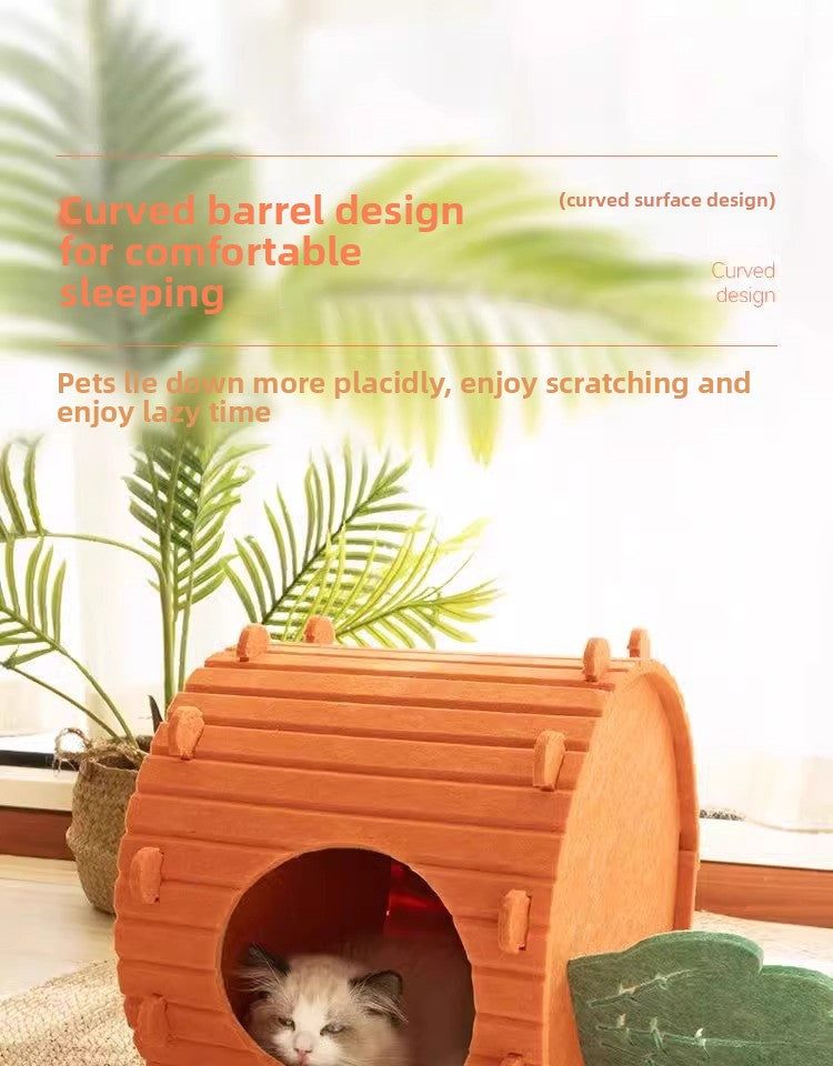 WinterWarm WearProof Felt Cat House Enclosed Bed with Scratching Board